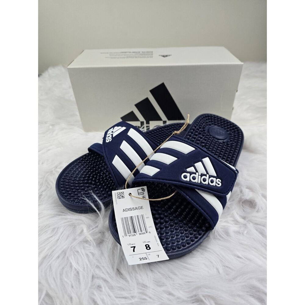 adidas Adult M7, W8 Unisex Adissage Sandal Slides Dark Blue/White/Dark Blue NIB - Picture 11 of 11